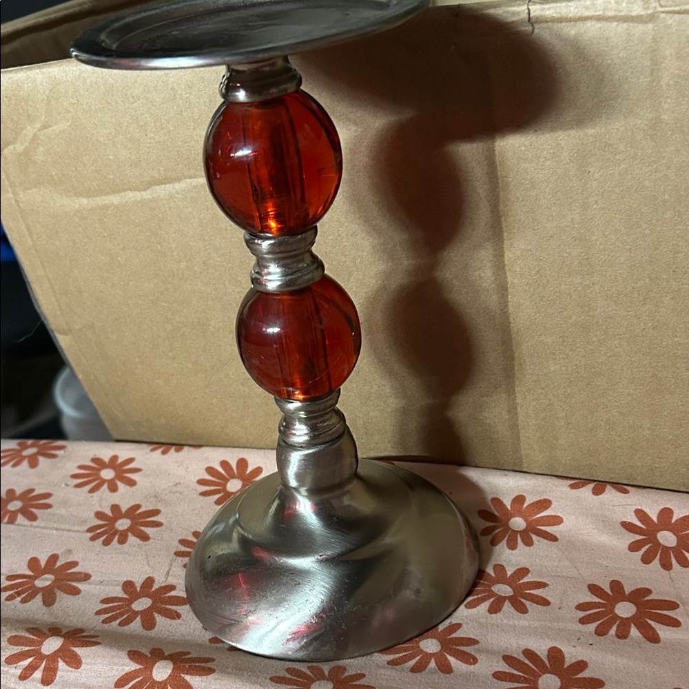 Elegant Silver and Red Candle Holder